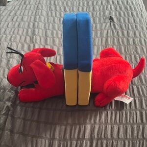 Red Plush Puppy Bookends with Blue & Yellow Supports - Kids Toys